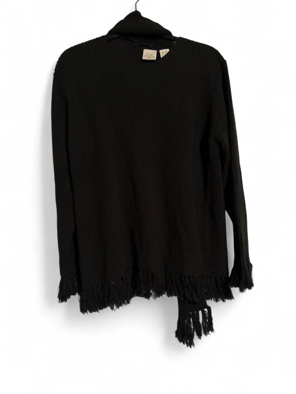 Vintage 90s Fiorlini International Fringed Ribbed Knit Sweater Black Plus 18